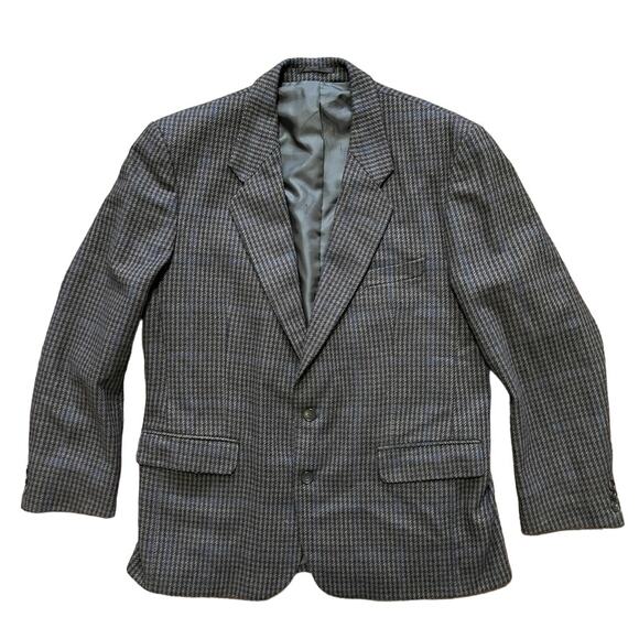 VTG KILMAINE Wool Blend Gun Club Plaid Sport Coat Jacket in Brown Navy SZ 44R - Picture 1 of 11